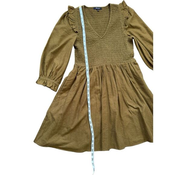 Madewell Women's Flannel Lucie V-Neck Smocked Mini Dress Size Small Olive Color - Picture 8 of 10